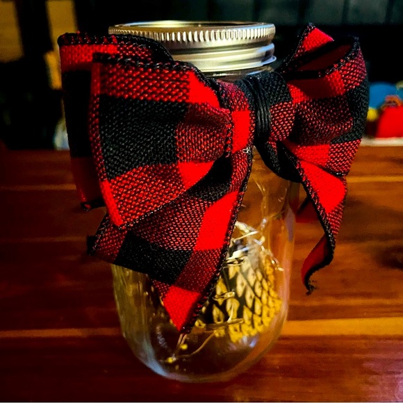 New* Rustic Farmhouse Decor Pinecone FairyLight Mason Jar Buffalo Plaid - Picture 4 of 12